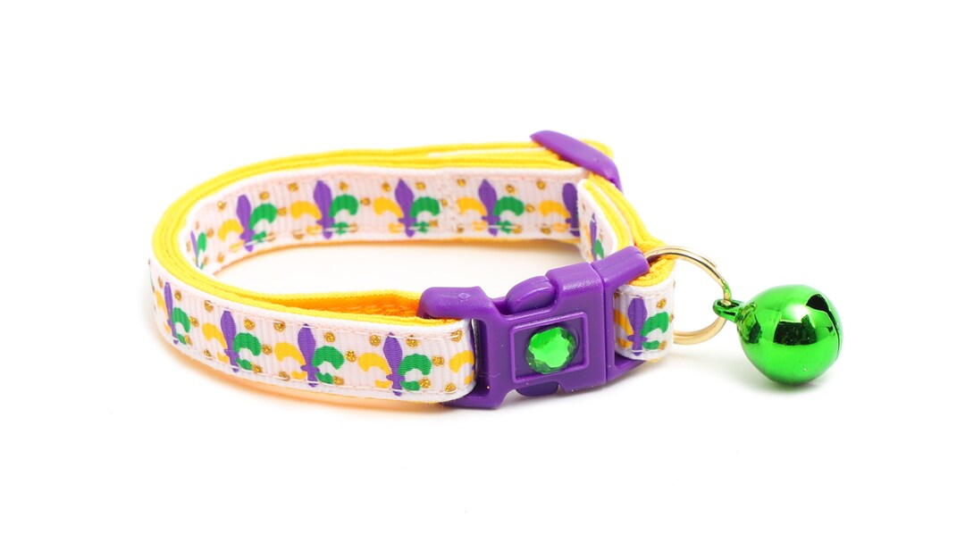 Mardi Gras Cat Collar Fleur De Lys on White Breakaway Cat Etsy