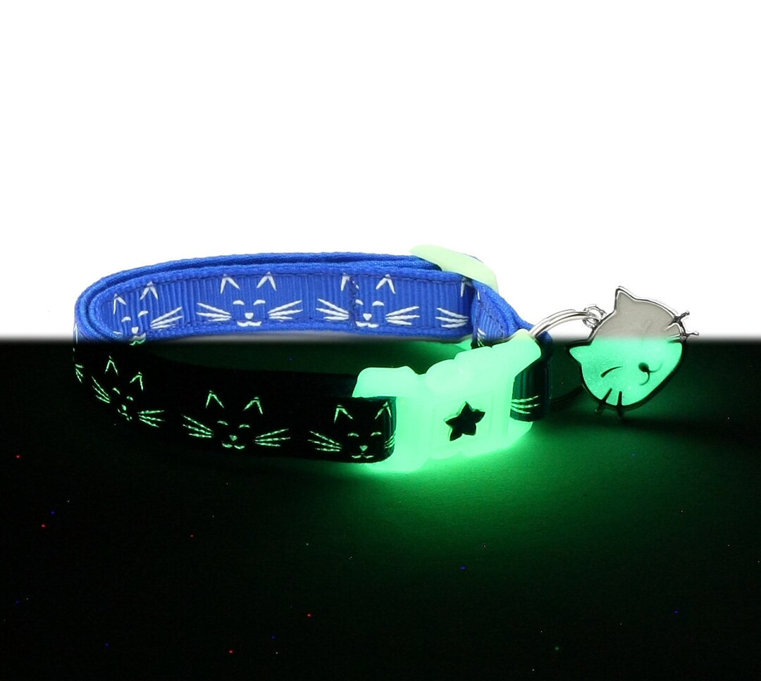 Glow in the Dark Cat Collar Glowing Cat Faces on Royal Blue Etsy