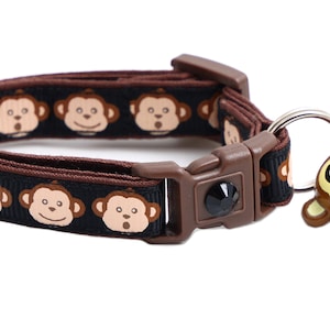 Monkey Cat Collar - Monkey Faces on Black - Breakaway Safety - B92D133