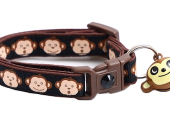 Monkey Cat Collar - Monkey Faces on Black - Breakaway Safety - B92D133