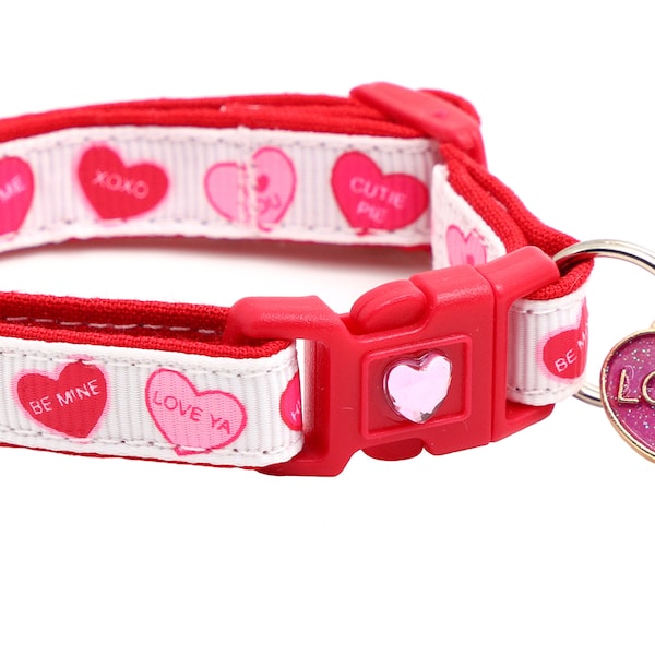 Valentines Day Cat Collar - Red Conversation Hearts - Breakaway Safety - B84D226