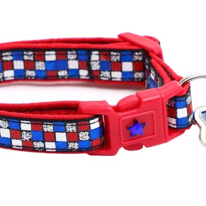 American Flag Cat Collar - Patriotic Patchwork on Black - Breakaway Safety - B45D98