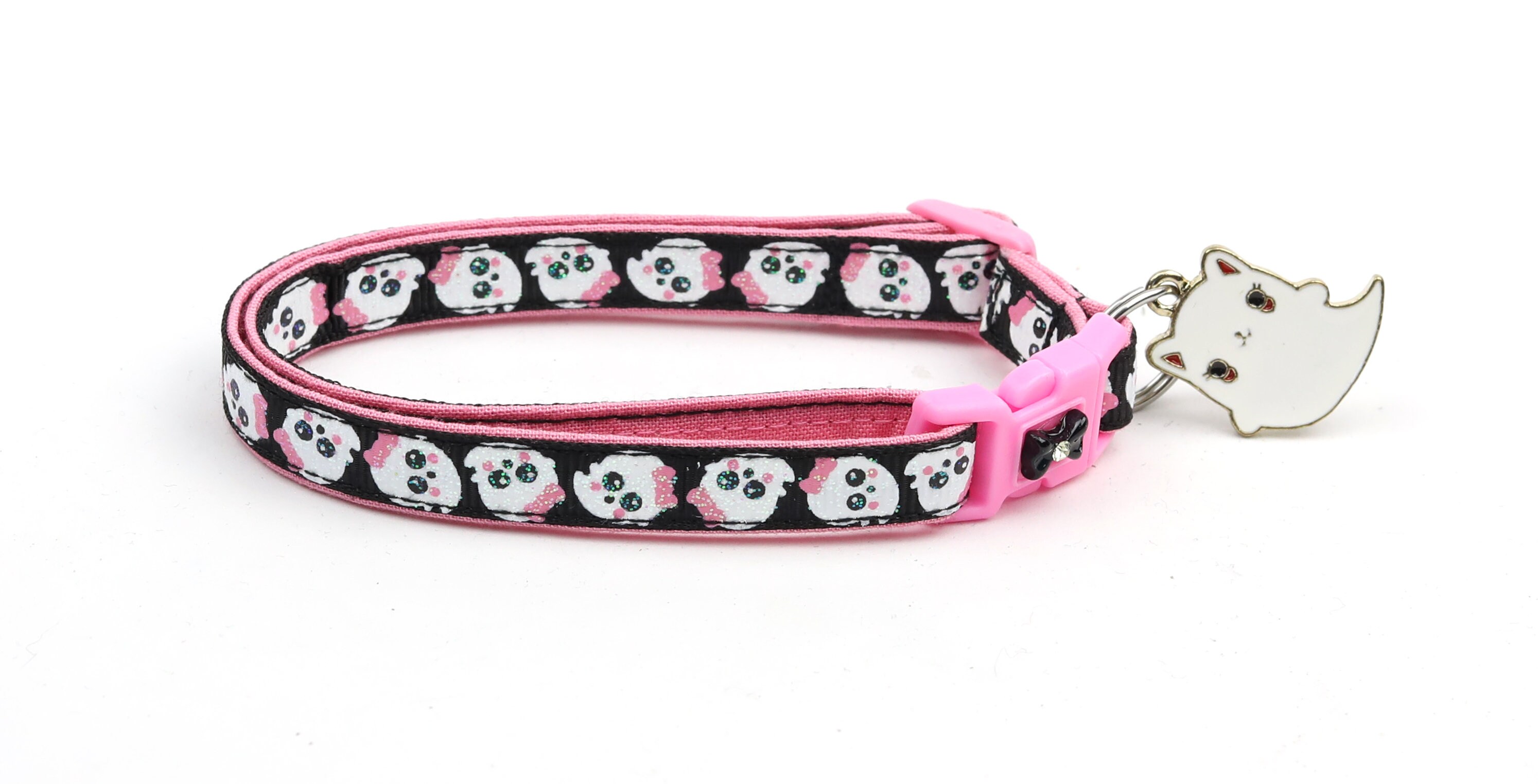 Halloween Cat Collar Girly Ghosts on Black Breakaway Cat Collar