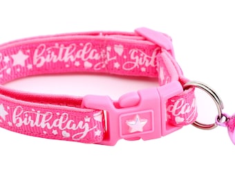 Birthday Cat Collar - Birthday Girl on Bright Pink - Safety Breakaway - Kitten or Large Size B19D231