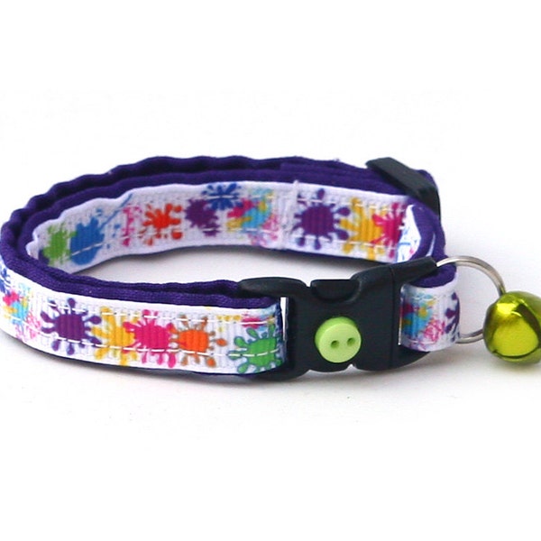 Artist Cat Collar - Colorful Paint Splotches - Kitten or Large Size