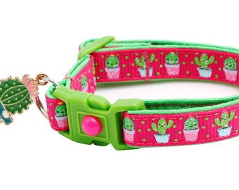 Cactus Cat Collar - Cute but Prickly on Pink - Breakaway Safety - B145D126