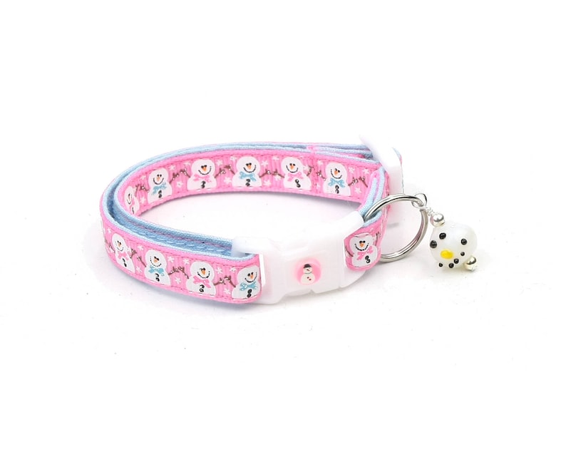 Snow Cat Collar standard Small Cat Kitten or Large Jolly Snowmen on Pink Size Collar B103