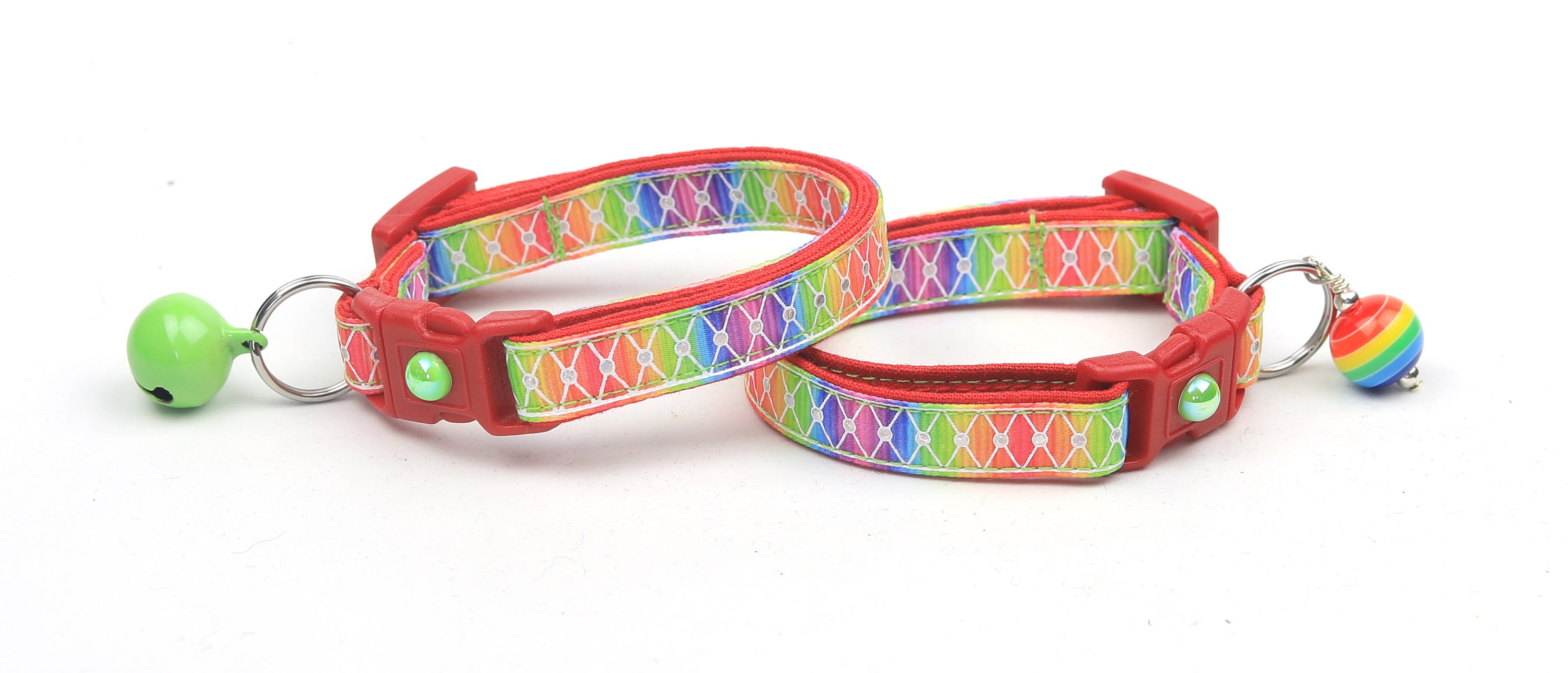 Rainbow Cat Collar Diamond Mesh over Rainbow Kitten or Large Size