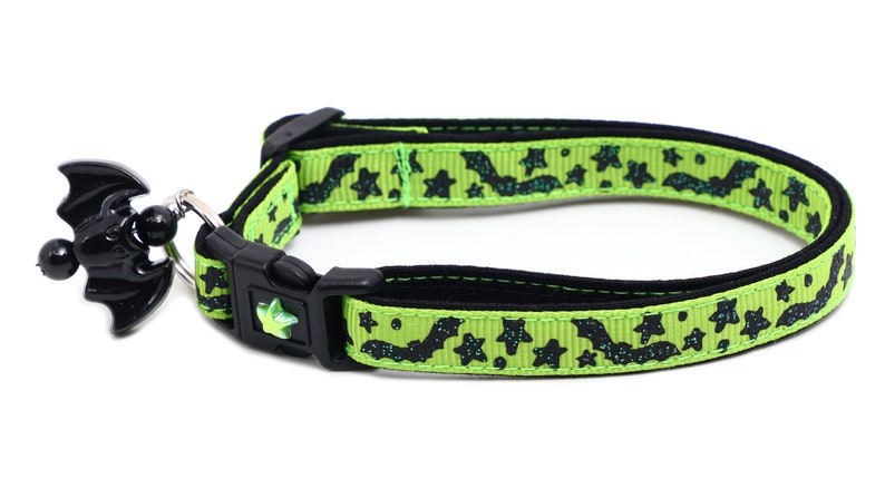 Halloween Cat Collar Spooky Bats and Stars on Green Breakaway Safety B59D137 image 7
