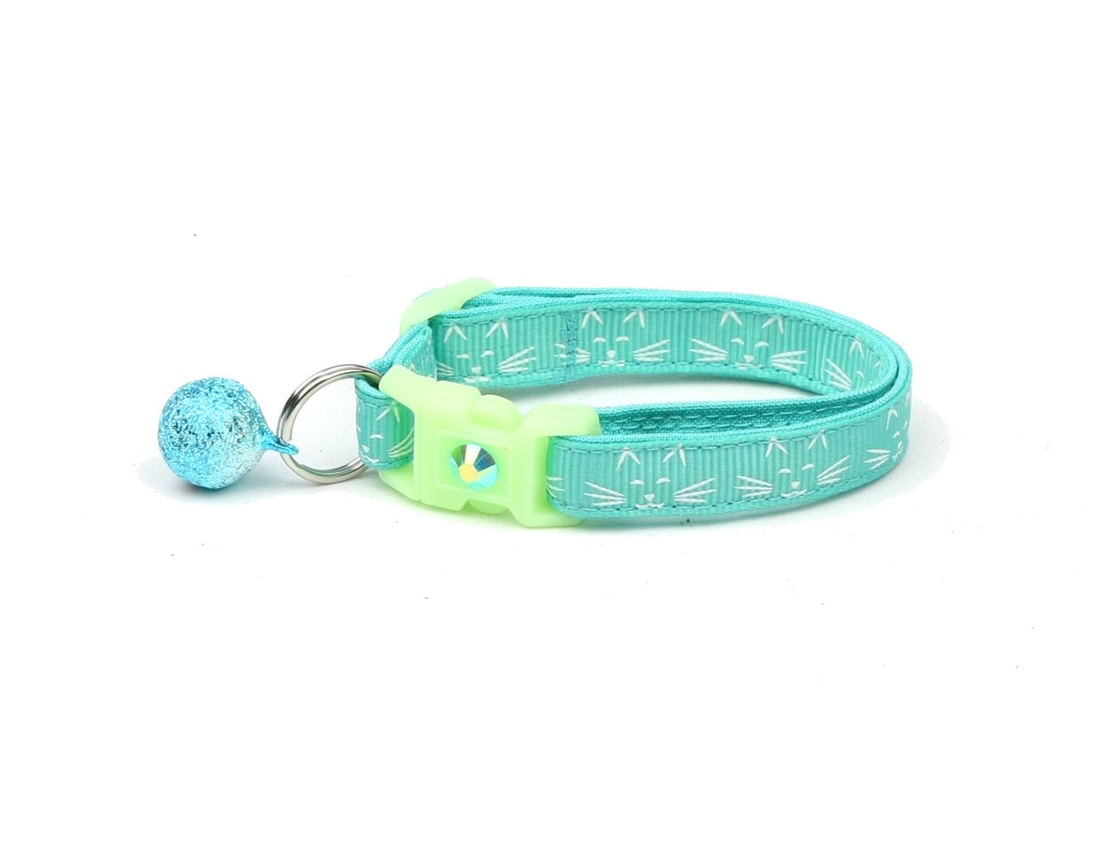 Glow in the Dark Cat Collar Glowing Cat Faces on Aqua Etsy