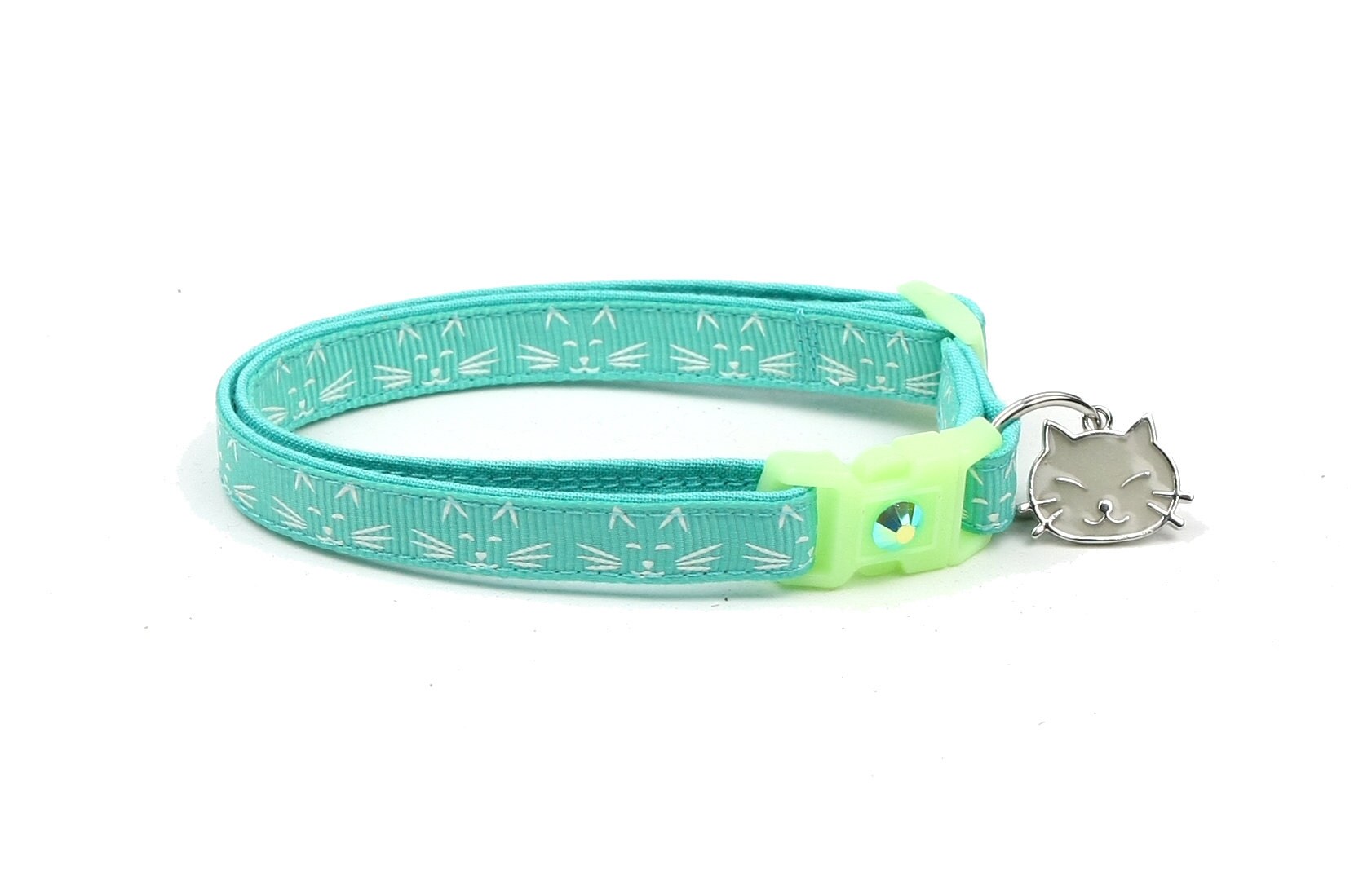 Glow in the Dark Cat Collar Glowing Cat Faces on Aqua Etsy