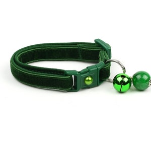 Soft Velvet Cat Collar - Emerald Green - Safety Breakaway - Kitten or Large Size B117D195 Both Charm and Bell