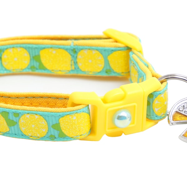 Fruit Cat Collar - Sourpuss - Lemons on Aqua - Breakaway Safety - B70D250