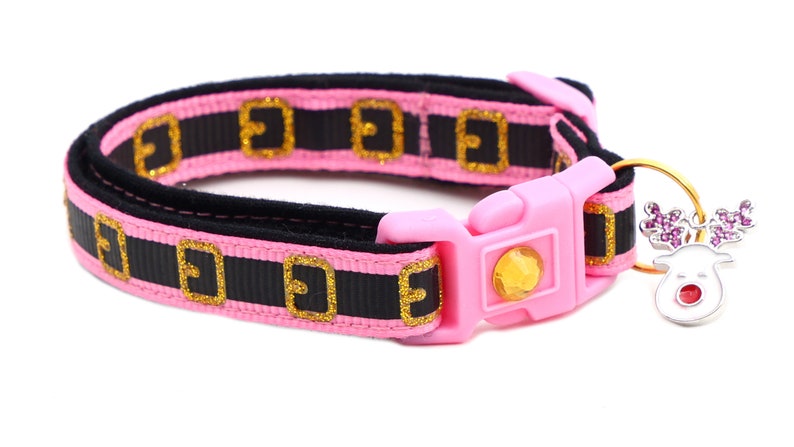 Christmas Cat Collar Pink Santa Belt Breakaway Safety B109D243 Reindeer Charm