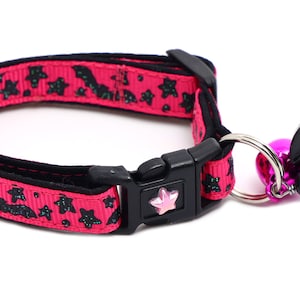 Halloween Cat Collar - Spooky Bats and Stars on Pink - Breakaway Safety - B13D137