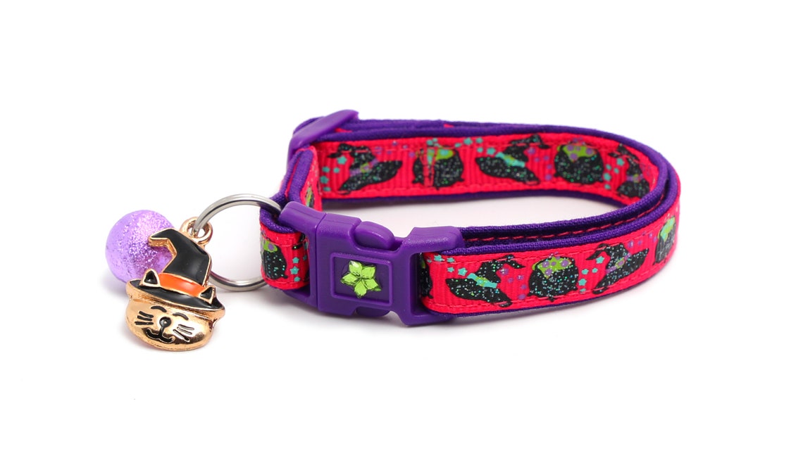 Halloween Cat Collar witches Brew on Pink and Purple Kitten Etsy
