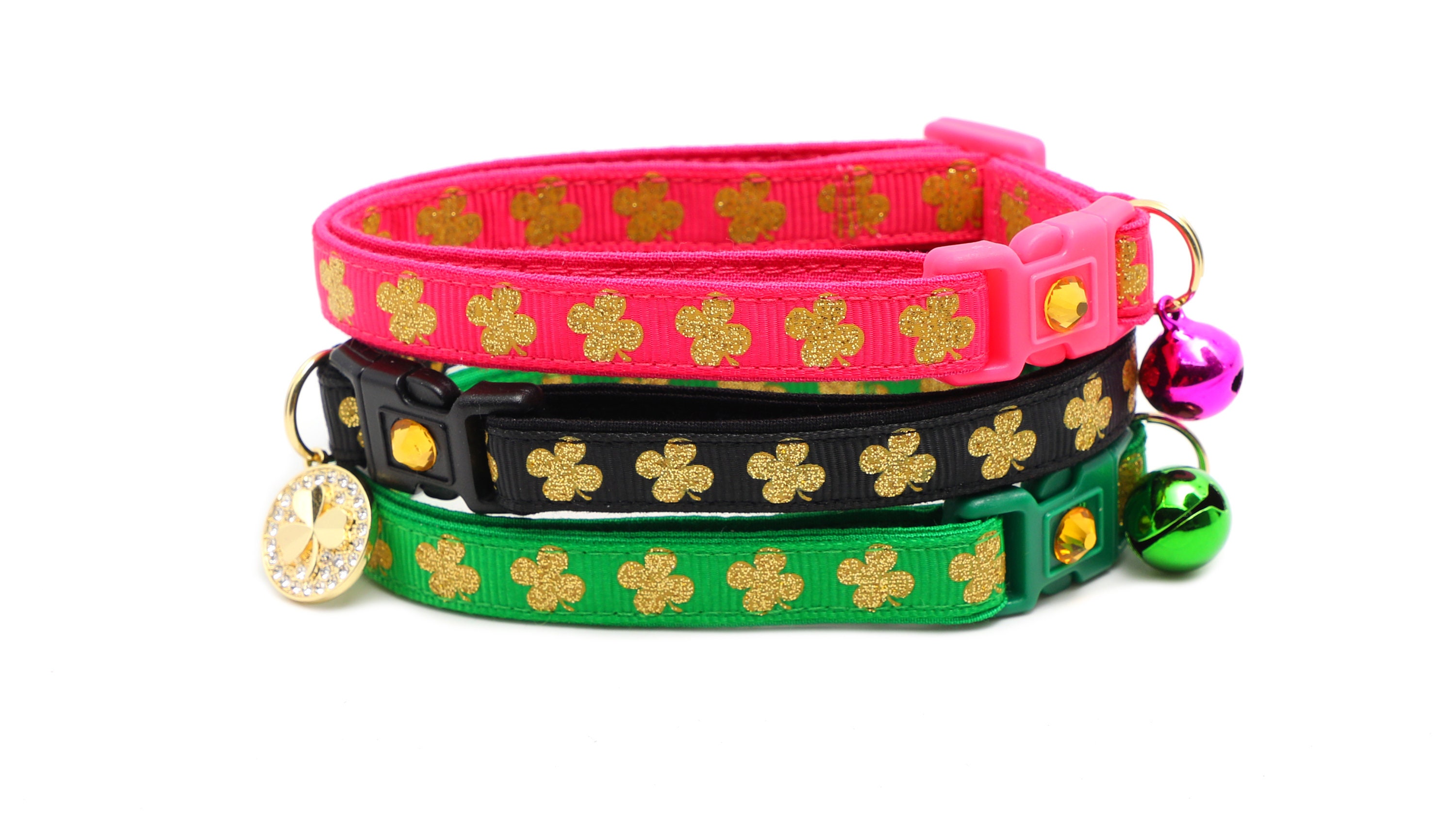 St. Patrick's Day Cat Collar - Glittering Gold Shamrocks on