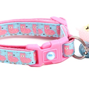 Llama Cat Collar - Cute Pink Llamas on Blue - Breakaway Safety - B59D126