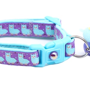 Llama Cat Collar - Cute Blue Llamas on Purple - Safety Breakaway - B58D125
