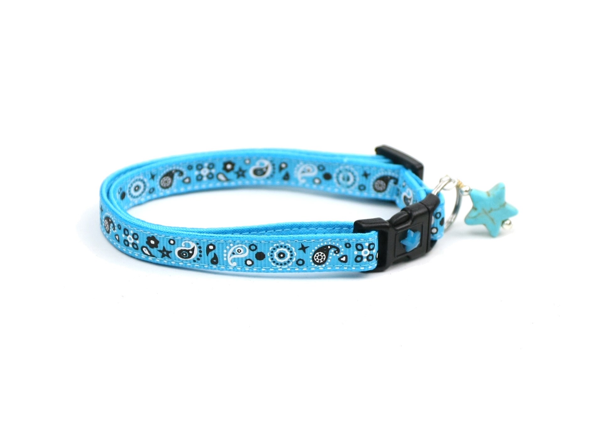 Bandana Cat Collar - Light Blue Bandana Paisley - Kitten ...