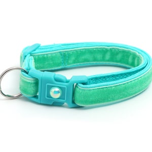 Soft Velvet Cat Collar Aqua Turquoise Blue Green Kitten or Large Size B9D222 None