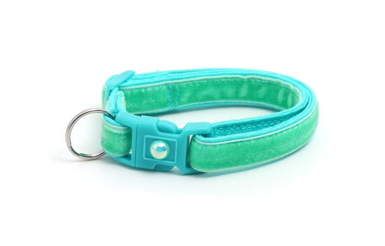 Soft Velvet Cat Collar Aqua Turquoise Blue Green Kitten or Large Size B9D222 None