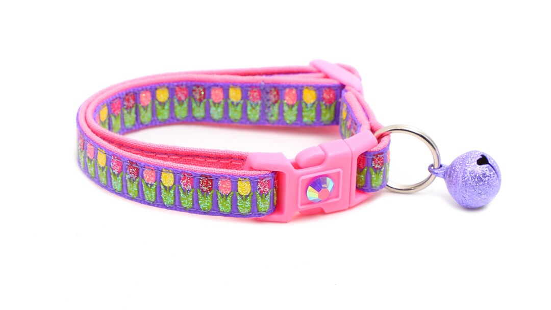 Tulip Cat Collar Colorful Tulips on Purple Small Cat / Etsy