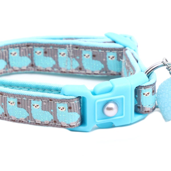 Llama Cat Collar - Cute Blue Llamas on Silver - Safety Breakaway - B56D125