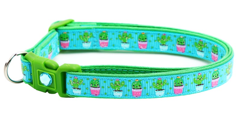 Cactus Cat Collar Cute but Prickly on Blue Breakaway Safety B28D126 image 4