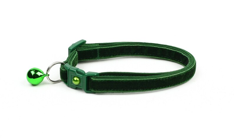 Soft Velvet Cat Collar - Emerald Green - Safety Breakaway - Kitten or Large Size B117D195 image 3