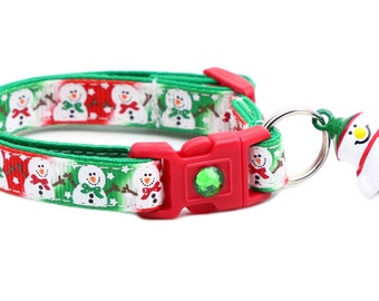 Snow Cat Collar - Jolly Snowmen on Christmas Tie Dye - Breakaway Safety - B14D102