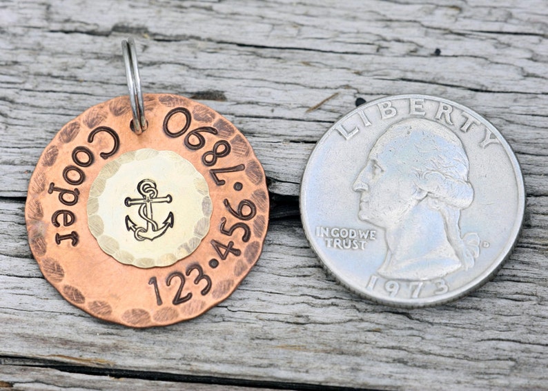 Custom Dog Tag Nautical Anchor 1 Copper Dog ID Tag Hand Stamped Cat Id Tag image 4