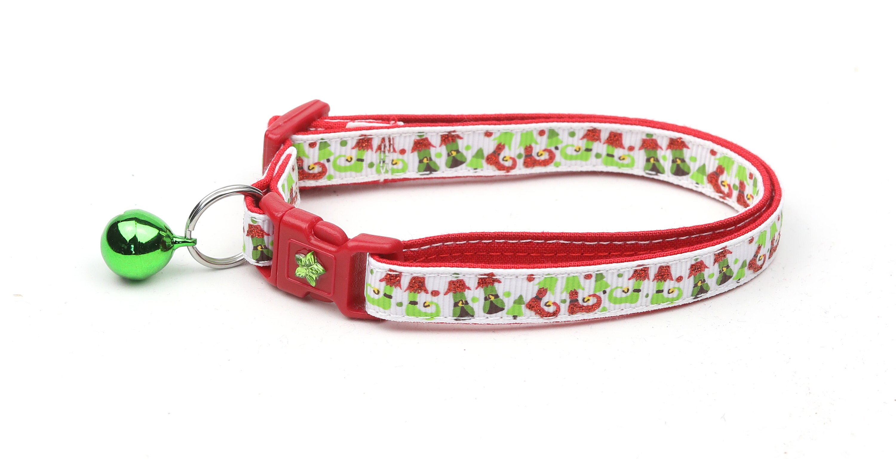 Christmas Cat Collar Jolly Santa Faces on Green Kitten or Large Size B116D48