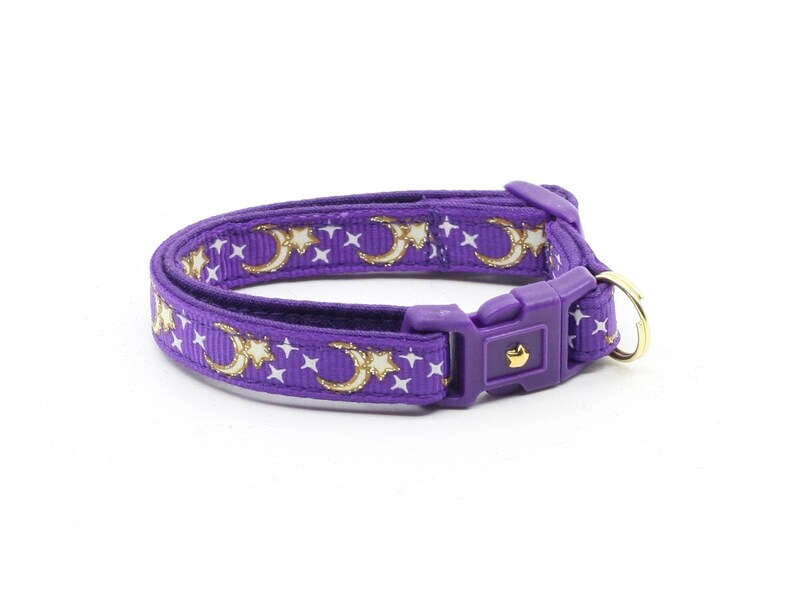 Moon Cat Collar Gold Moons and Stars on Purple Breakaway Etsy