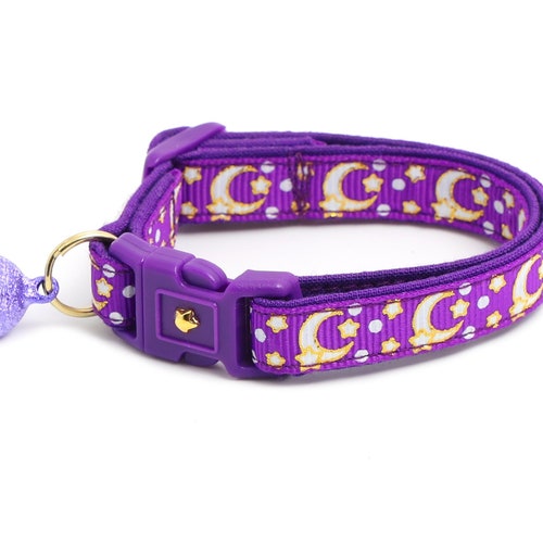 Moon Cat Collar Silver Moons and Stars on Dark Purple Etsy