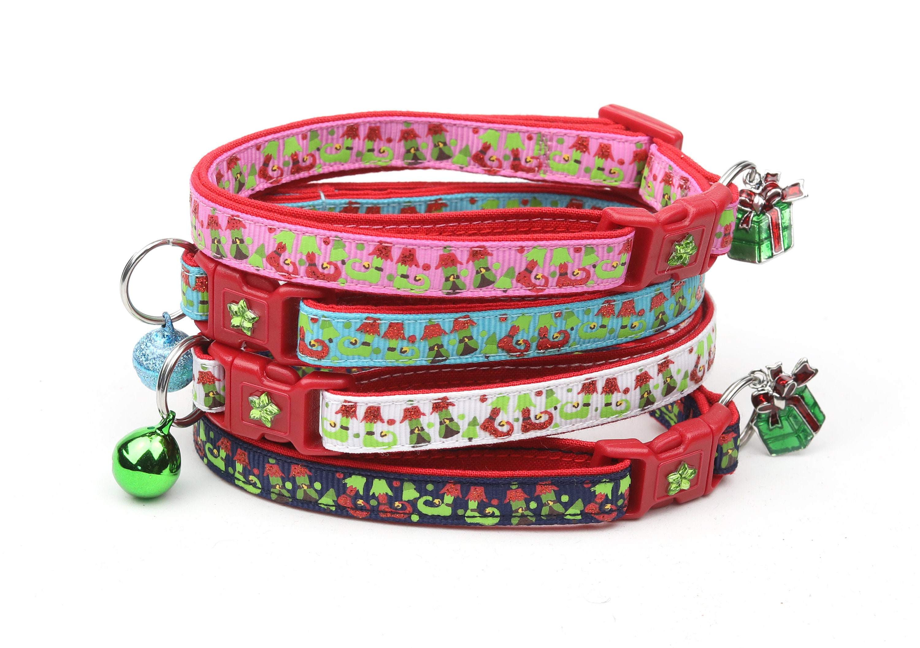 Christmas Cat Collar Jolly Santa Faces on Green Kitten or Large Size B116D48