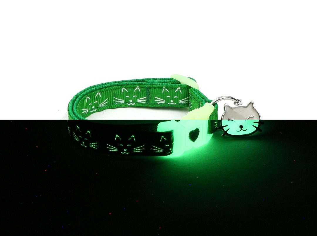 Glow in the Dark Cat Collar Glowing Cat Faces on Green Etsy