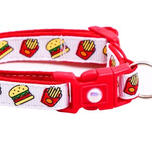 Cheeseburger Cat Collar Burgers and Fries on White Breakaway Safety B23D273 Jingle Bell