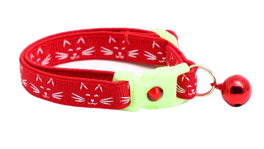 Glow in the Dark Cat Collar Glowing Cat Faces on Red Etsy