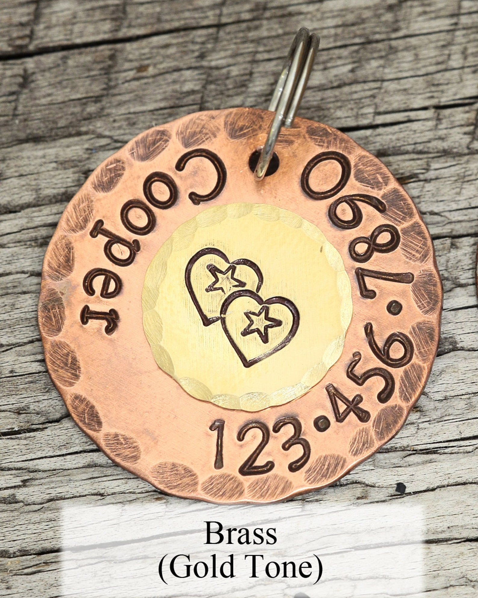 Custom Pet Tag Hearts and Stars 1 Copper Dog ID Tag Etsy