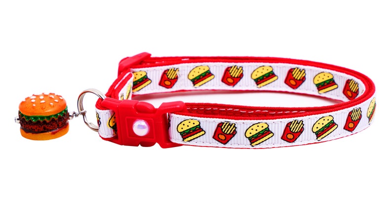 Cheeseburger Cat Collar Burgers and Fries on White Breakaway Safety B23D273 image 5