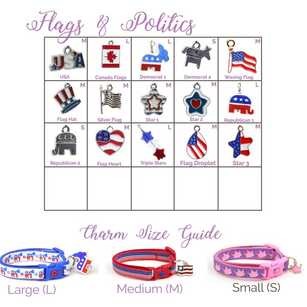Collar Charms - Flag and Patriotic Charms - Flair - Extra Charms for Cat Collars - Bling - Jewelry Political