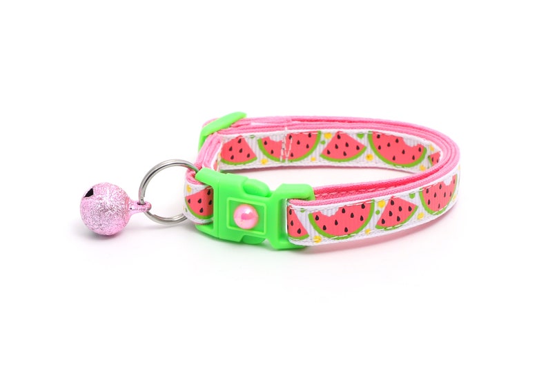 Summer Cat Collar Sweet Pink Watermelon on White Breakaway Safety B32D20 Jingle Bell