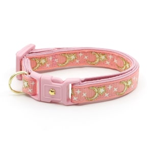 Moon Cat Collar Gold Moons and Stars on Coral Pink Breakaway Cat Collar Kitten or Large size Glow in the Dark B4D204 None