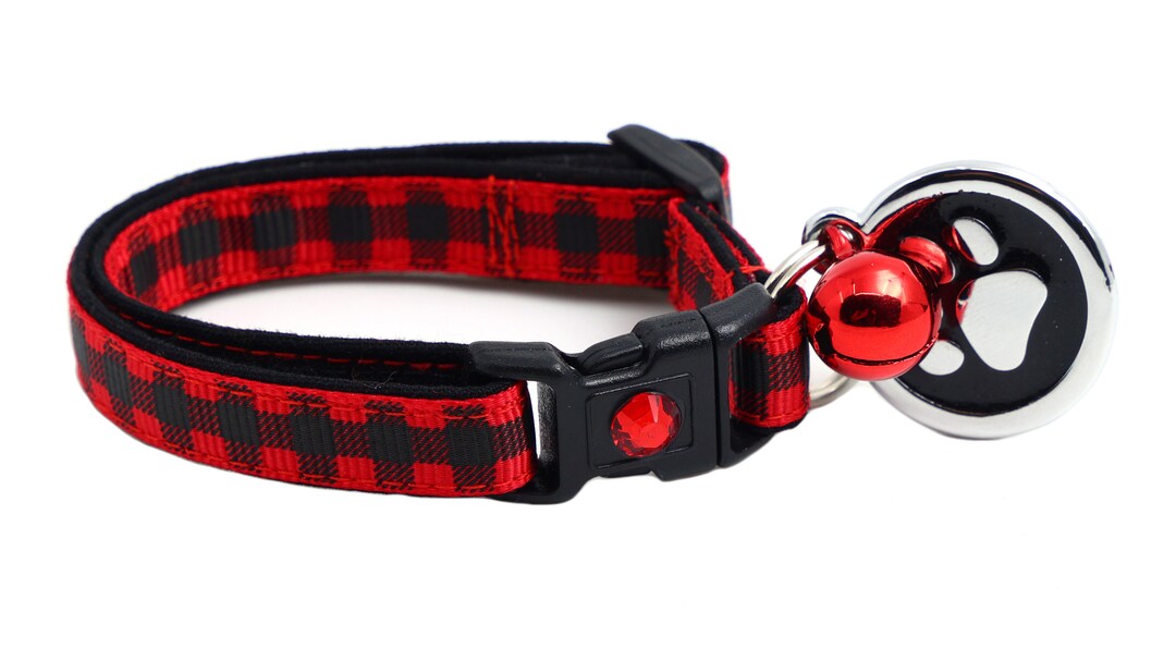 Plaid Cat Collar Buffalo Plaid on Red Safety Breakaway Etsy