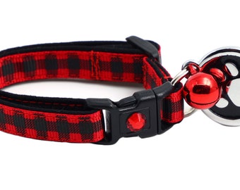 Collar de gato a cuadros - Cuadros de búfalo en rojo - Separación de seguridad - Seguridad de separación - B55D285