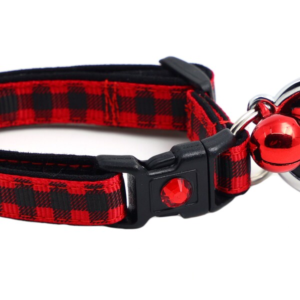 Plaid Cat Collar - Buffalo Plaid on Red - Safety Breakaway - Breakaway Safety - B55D285