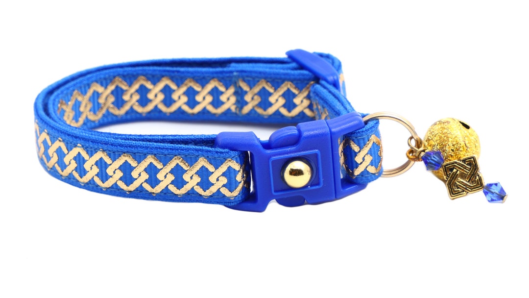 Buy Celtic Knot Cat Collar Gold Knots on Blue Breakaway Safety