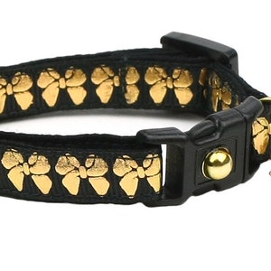 Bow Cat Collar - Gold Bows on Black - Breakaway Safety - B44D145