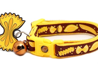 Noodle Katzenhalsband - Pasta auf Braun - Passende Plakette - Sicherheit - Breakaway - B147D207